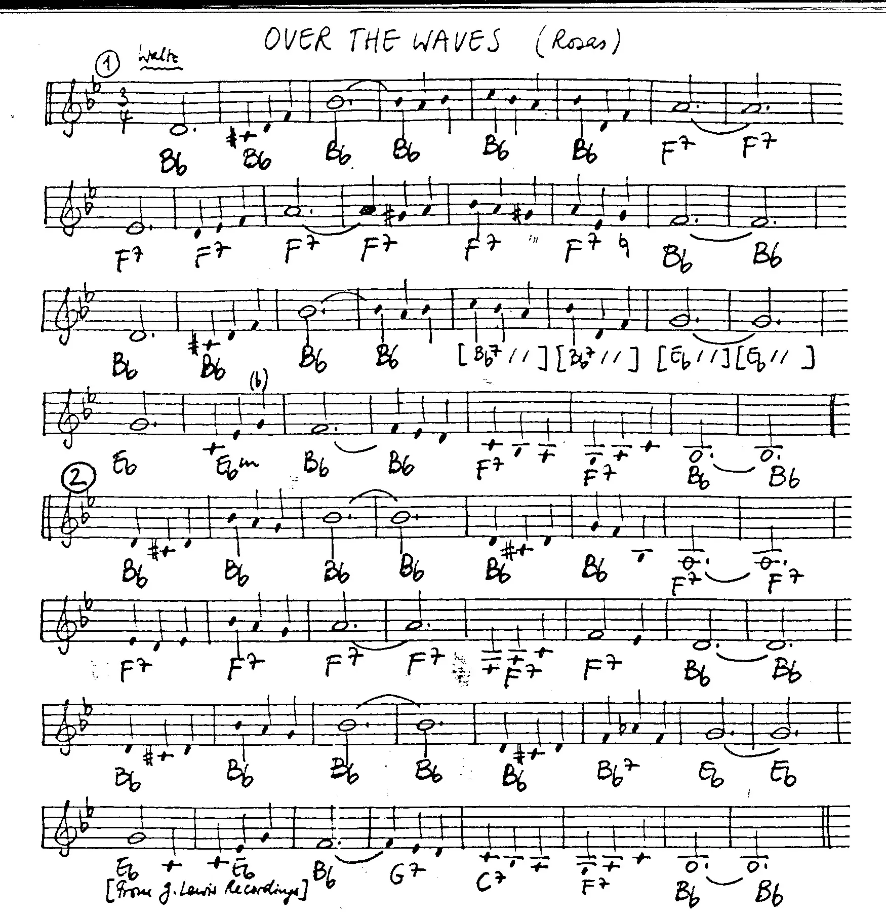 over the waves free jazz leadsheet - Courtesy of the Jungle Jazz Band